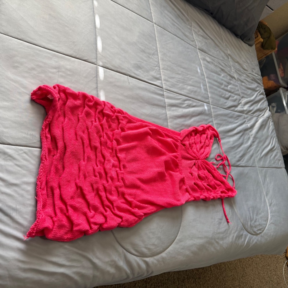 Unbranded Knit Halter Dress Women Small Pink Good Y2K Ruffle Butterfly Bodice - Picture 3 of 6